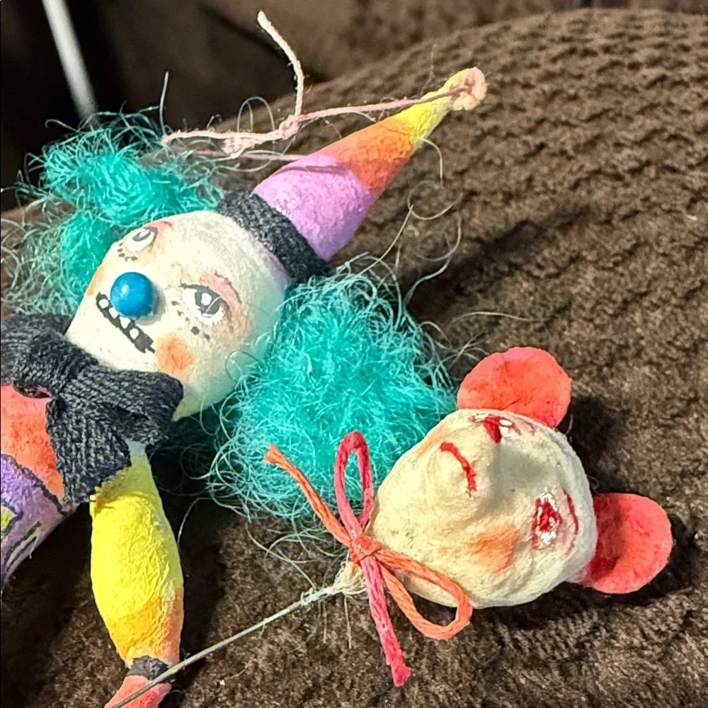 New Handmade HandPainted Clown wt balloon Spun Cotton Doll by Artist Maria Paula - Picture 11 of 13